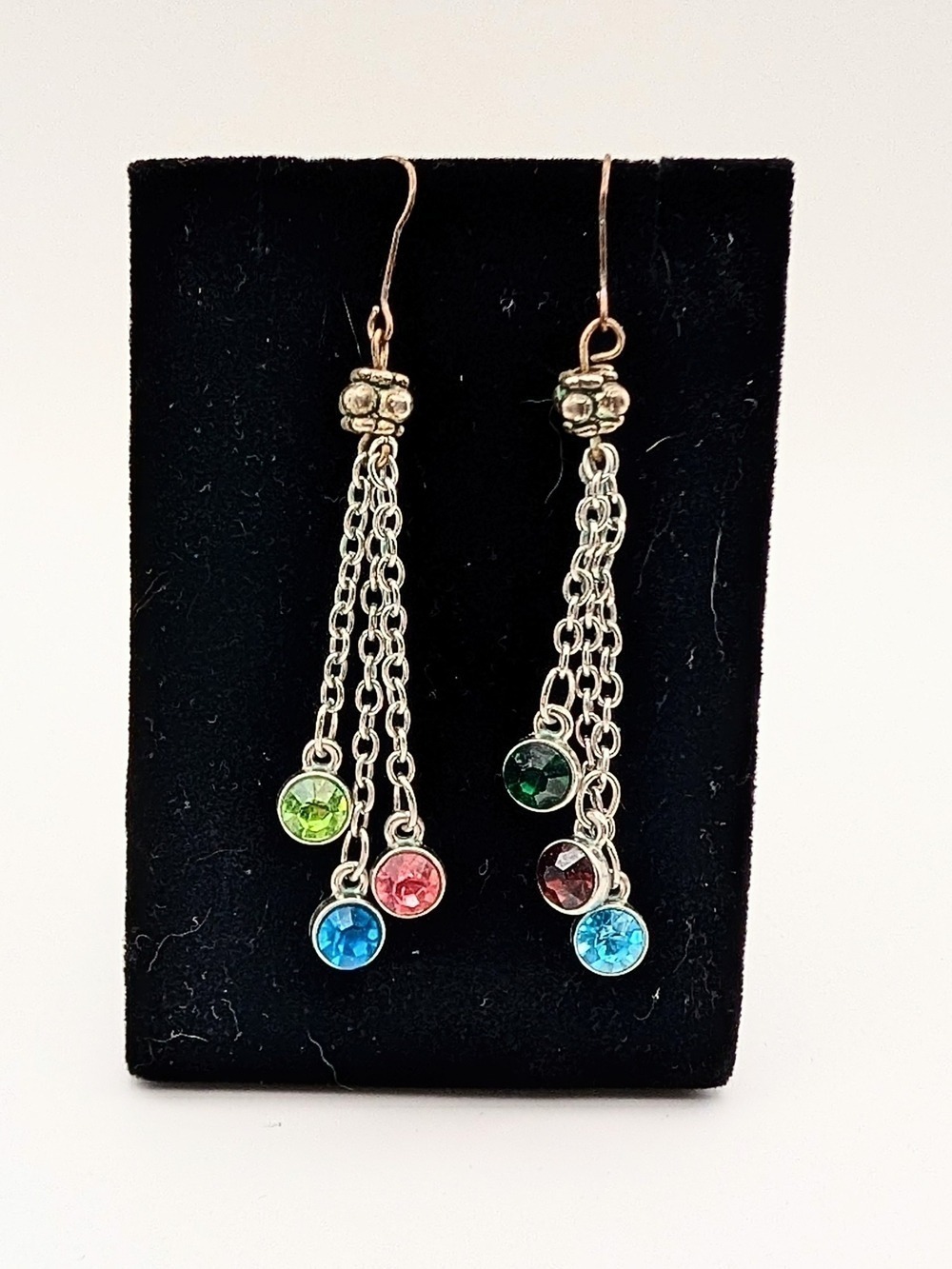Artisan Multi-Color Crystal Drop Dangle Earrings - Silver Tone
